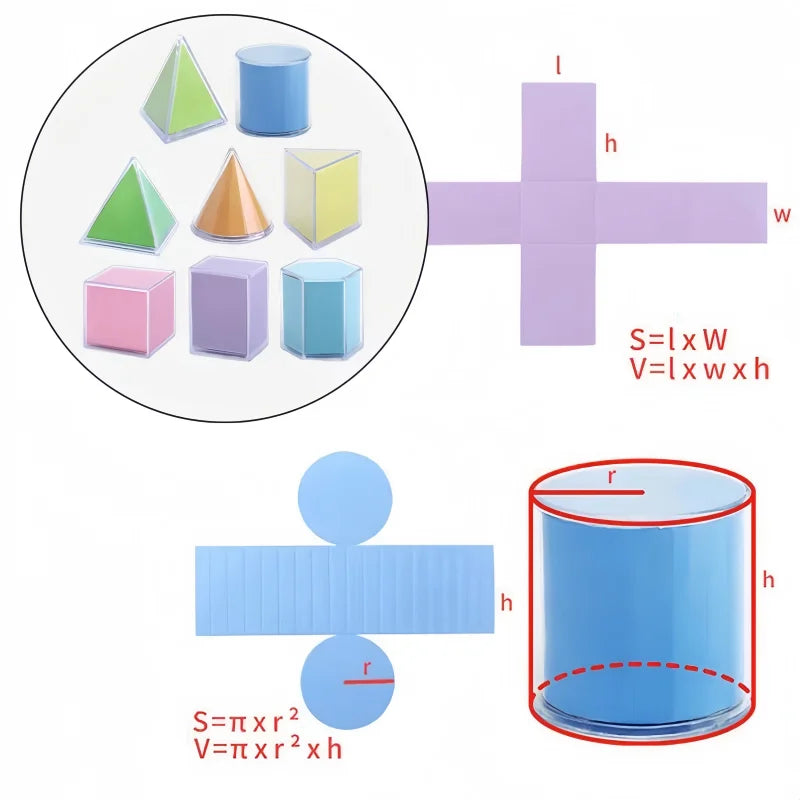 8-Piece Montessori 3D Geometry Blocks – Math Learning Toy