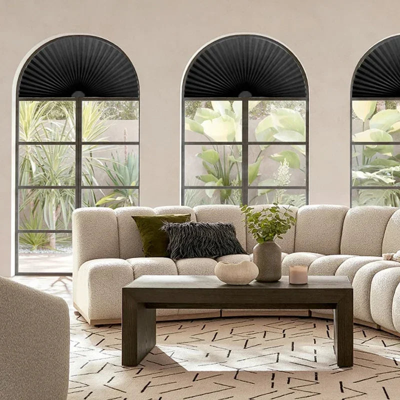 Self-Adhesive Arched Pleated Blind – Half Blackout Fan Shade