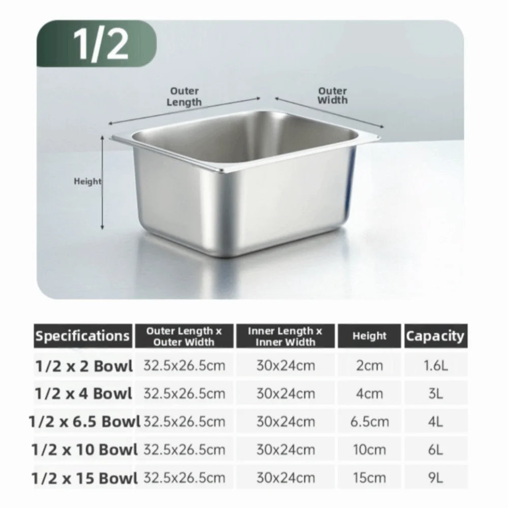 Stainless Steel GN Food Pan with Lid 32.5×26.5cm Tray