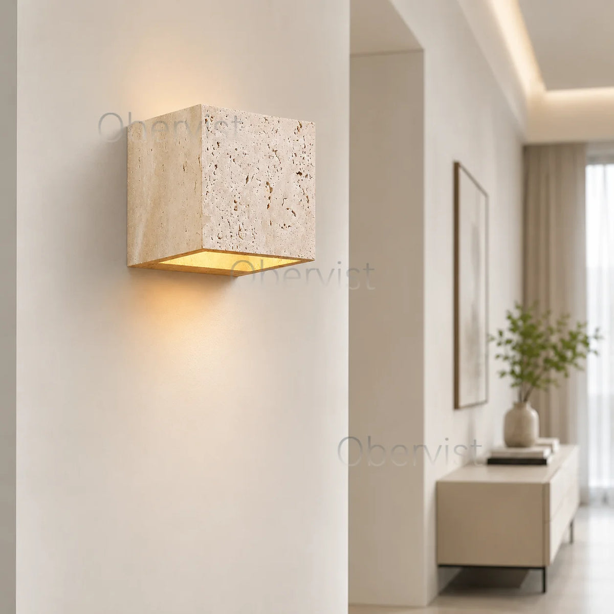 Square Yellow Travertine Outdoor Wall Sconce – IP65 Stone Lamp