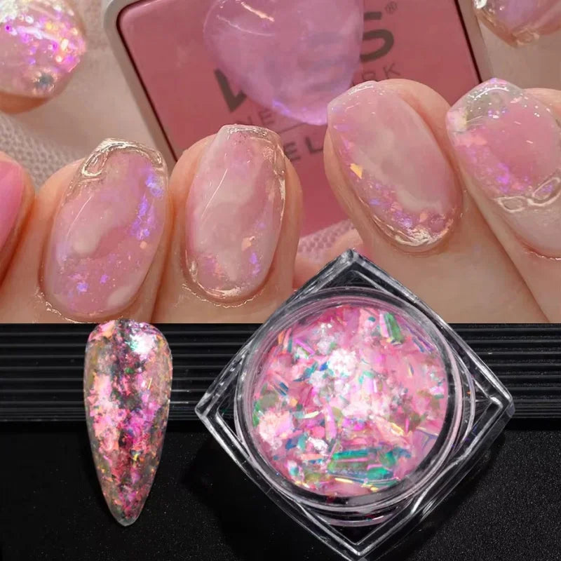6-Piece Aurora Opal Nail Glitter Flakes – Iridescent Mermaid Art