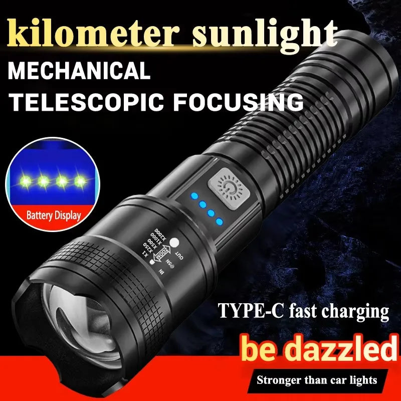Zoomable LED Flashlight – 1200mAh USB-C Rechargeable Torch