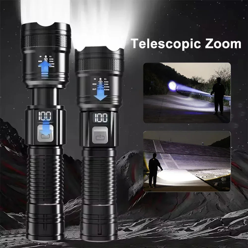 Tactical LED Flashlight 300000LM USB-C Rechargeable Zoom Torch