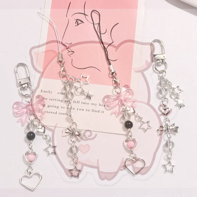 Goth Y2K Phone Charm Keychain – Bow Heart Star Kawaii Pendant