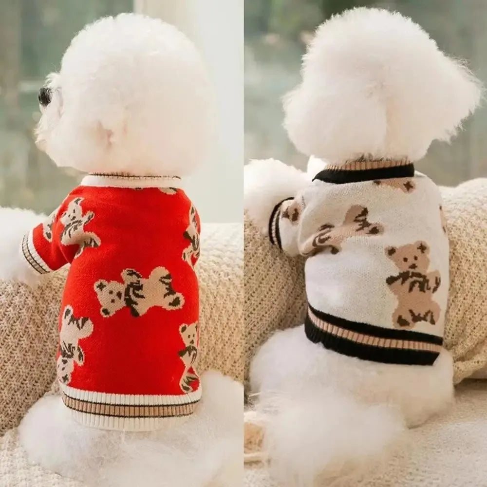 Bear Pattern Knitted Dog Sweater – Warm Pet Outfit S–XL