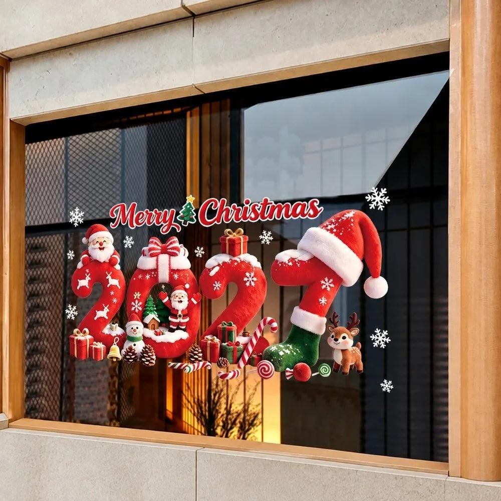 Christmas Window Stickers – Santa Snowman Snowflake PVC Decal