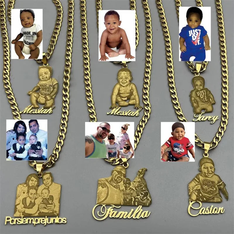 Custom Photo Nameplate Pendant Necklace | 18K Gold Plated
