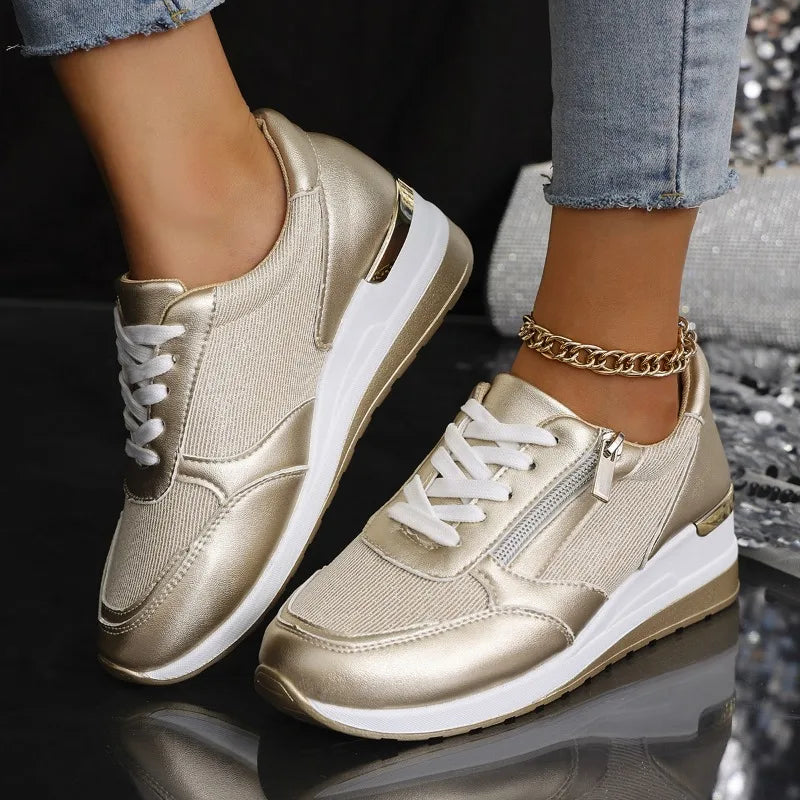 Women's Wedge Sneakers – Side Zip Breathable Walking Shoes