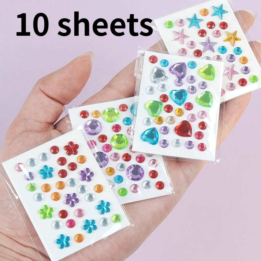 10-Pack 3D Diamond Acrylic DIY Stickers – Colorful Craft Gems