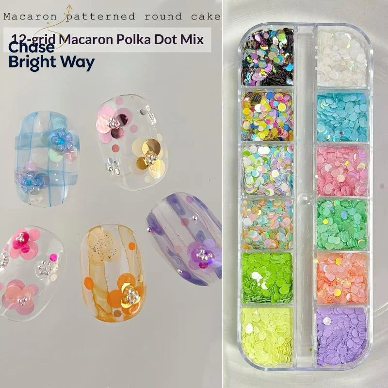 12-Grid Nail Glitter Set – Circular & Flower Sequins for DIY