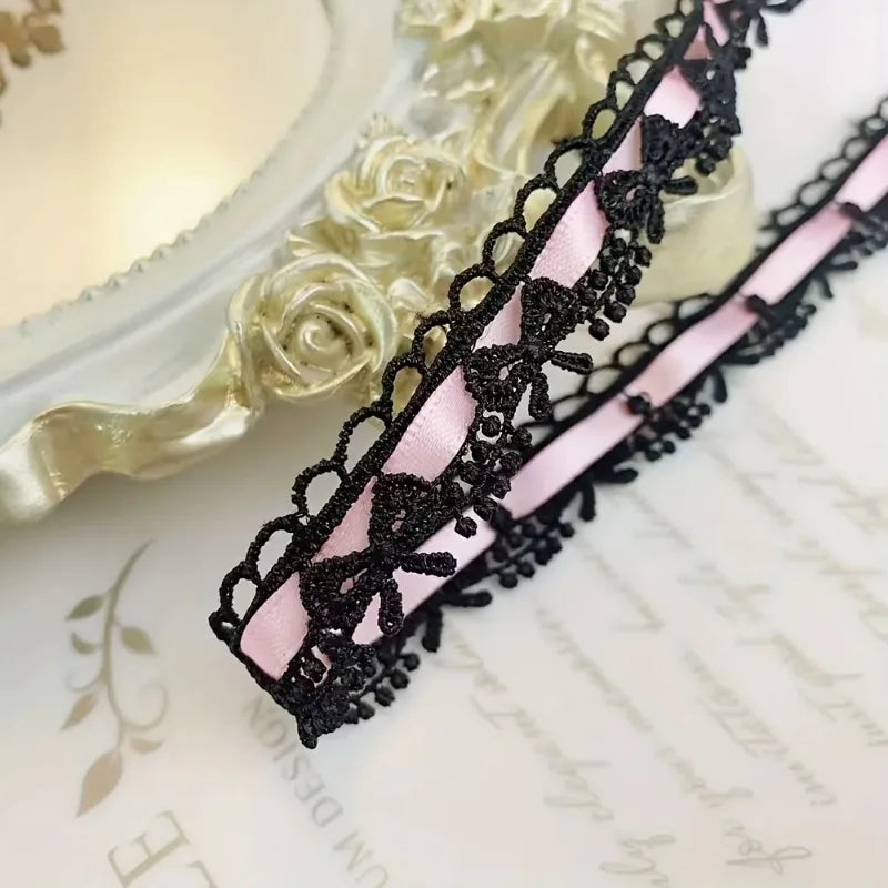 Pink & White Flower Bow Lace Ribbon 1 Yard – 1.8cm DIY Trim