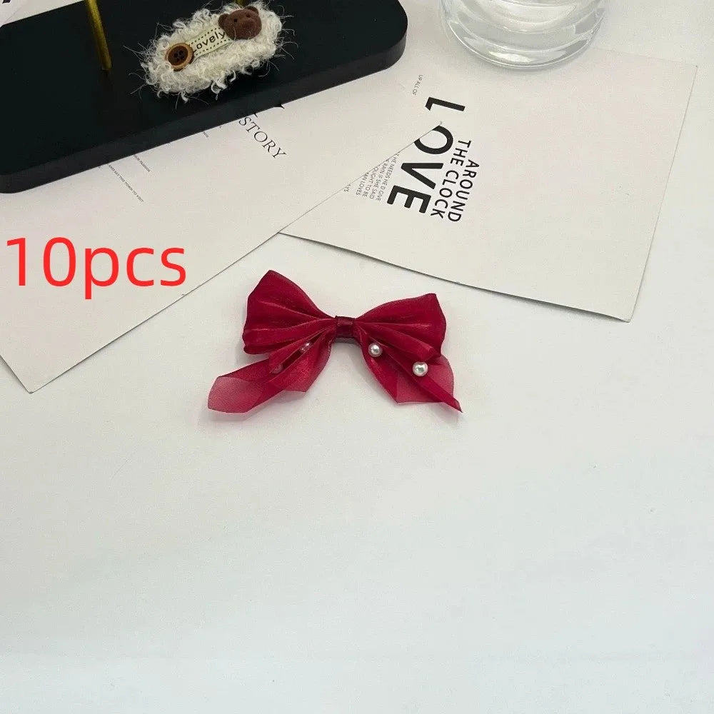 10-Pack Pearl Beaded Bow Appliques – Satin Tulle DIY Patches