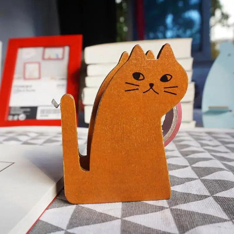 Wooden Animal Tape Dispenser – Squirrel & Whale Desk Cutter