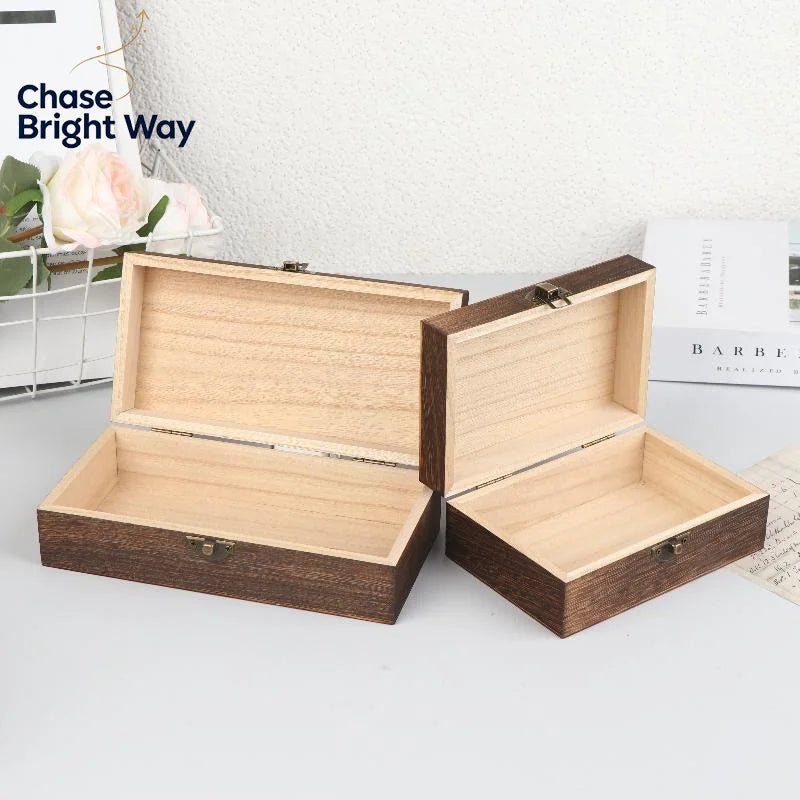 Vintage Wooden Box with Hinged Lid – Jewelry & Craft Storage