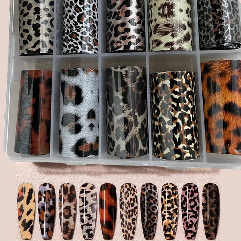 Nail Art Foil Stickers – Lace, Leopard & Stripe Transfers 10pc