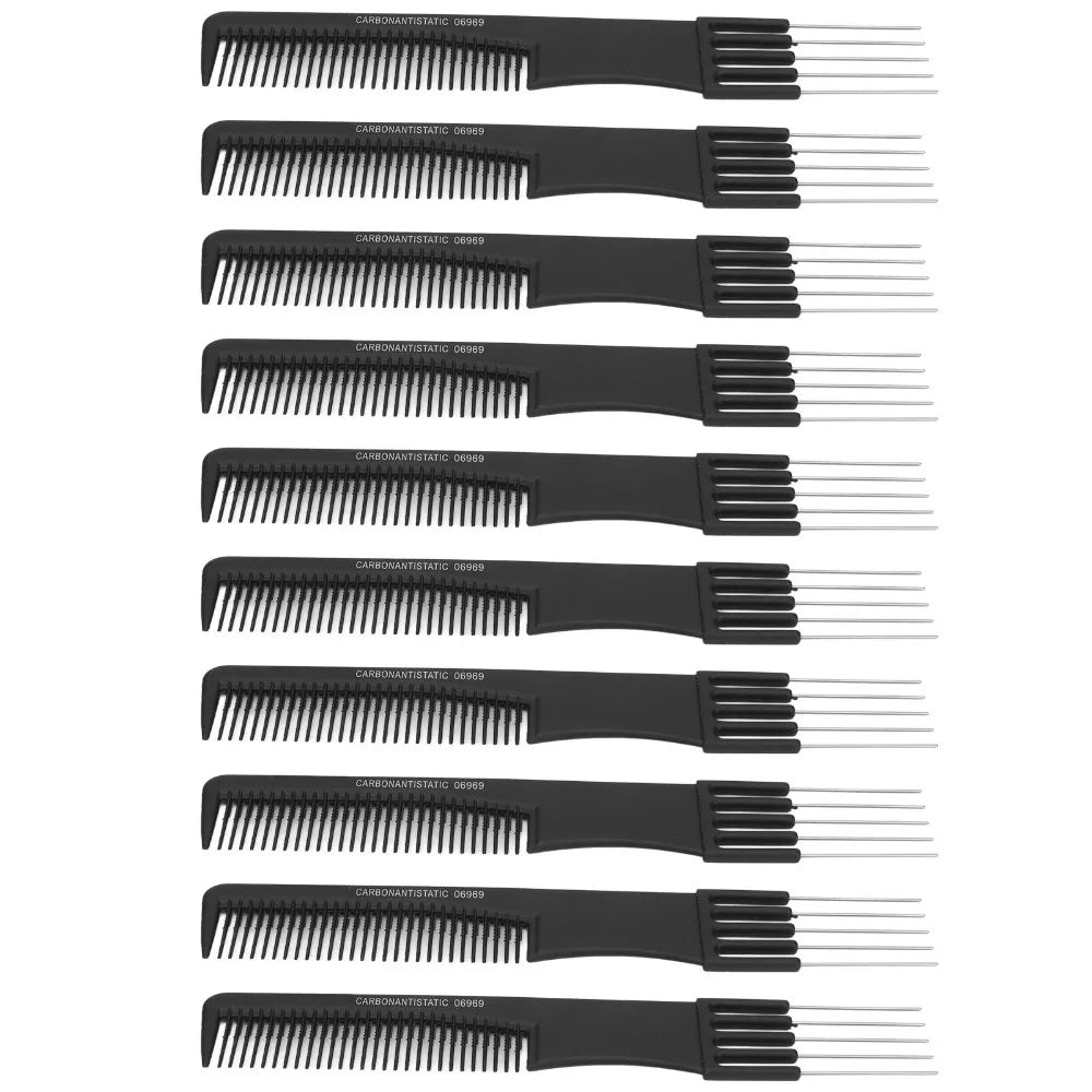 10-Pack Carbon Lift Teasing Combs – Fine Teeth Salon Back Comb