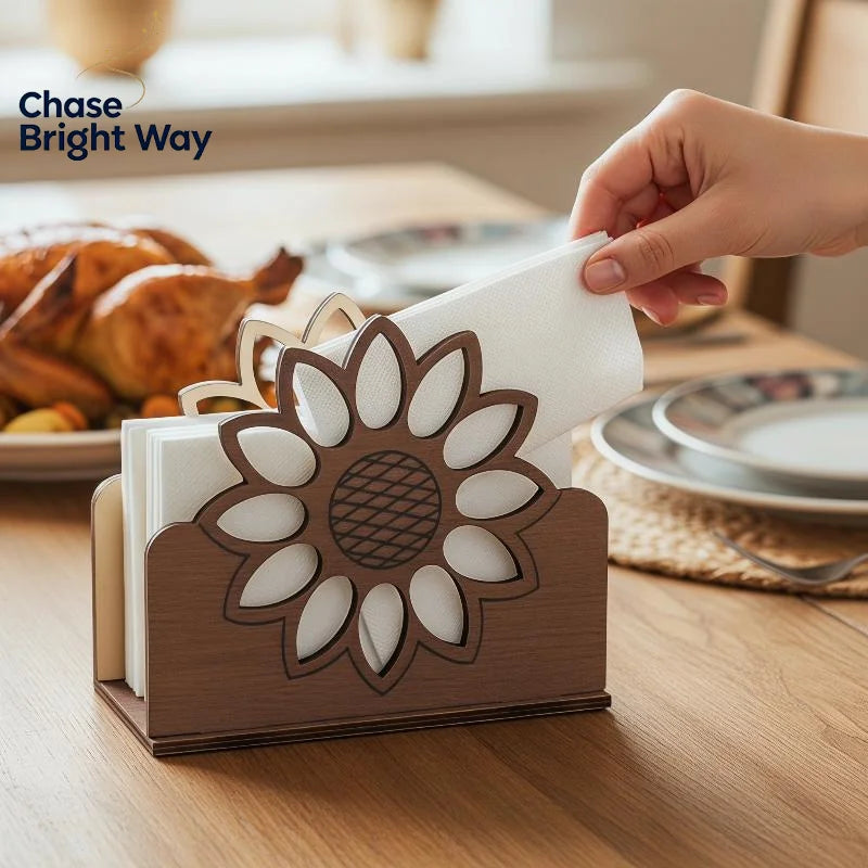 Sunflower Wooden Napkin Holder – Decorative Table Organizer