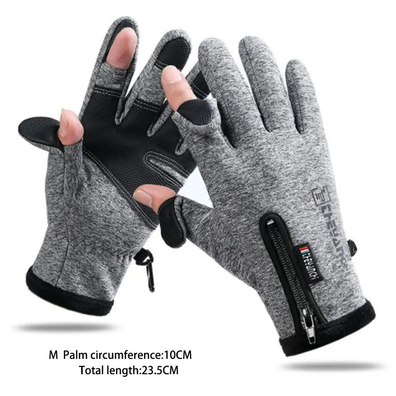 Winter Fishing Gloves 2-Finger Flip Waterproof Fleece Cycling