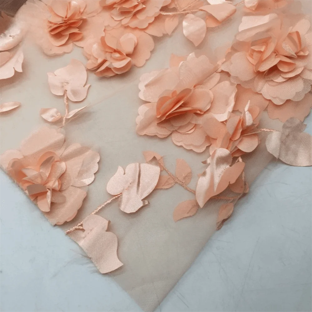3D Flower Lace Fabric Bead Embroidery – 140cm x 1 Yard