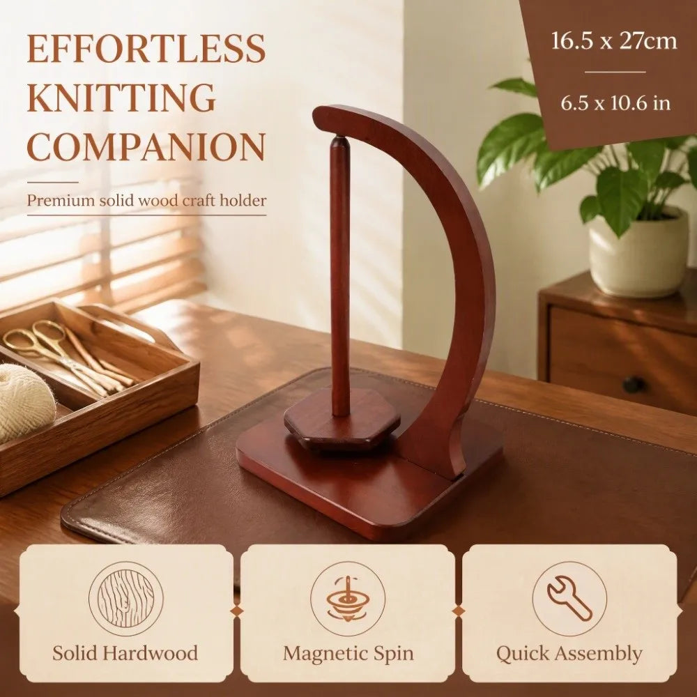 Retro Wooden Yarn Ball Holder – 360° Rotating Yarn Spinner