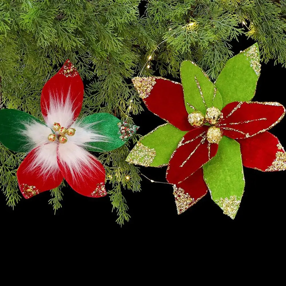Glitter Christmas Flower Ornament – Soft Cloth Décor 32cm