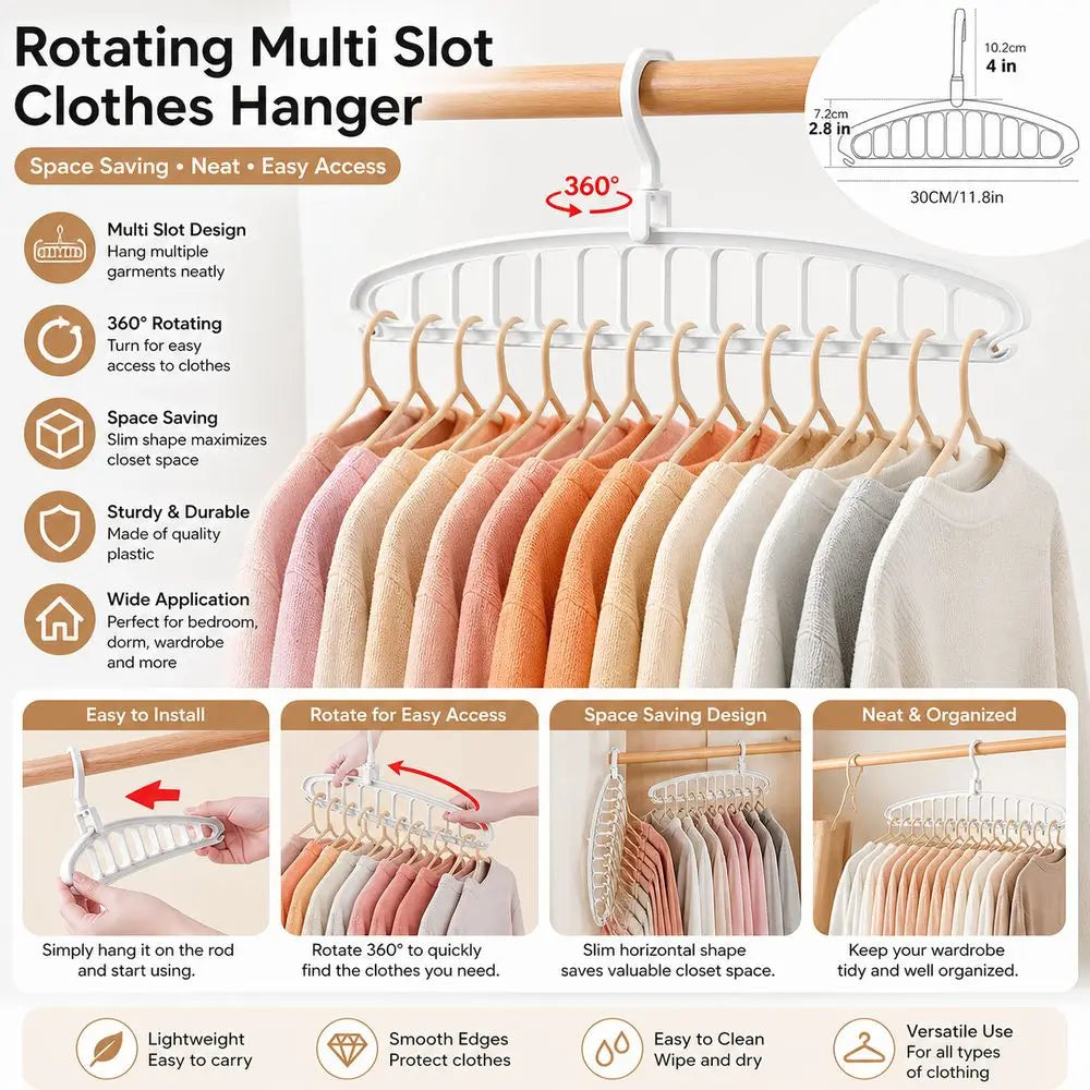 Folding Rotating Clothes Hanger – 11-Slot Space-Saving Rack