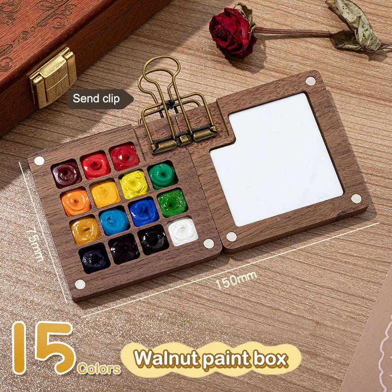 Mini Walnut Wood Watercolor Palette | Portable Travel Paint Box