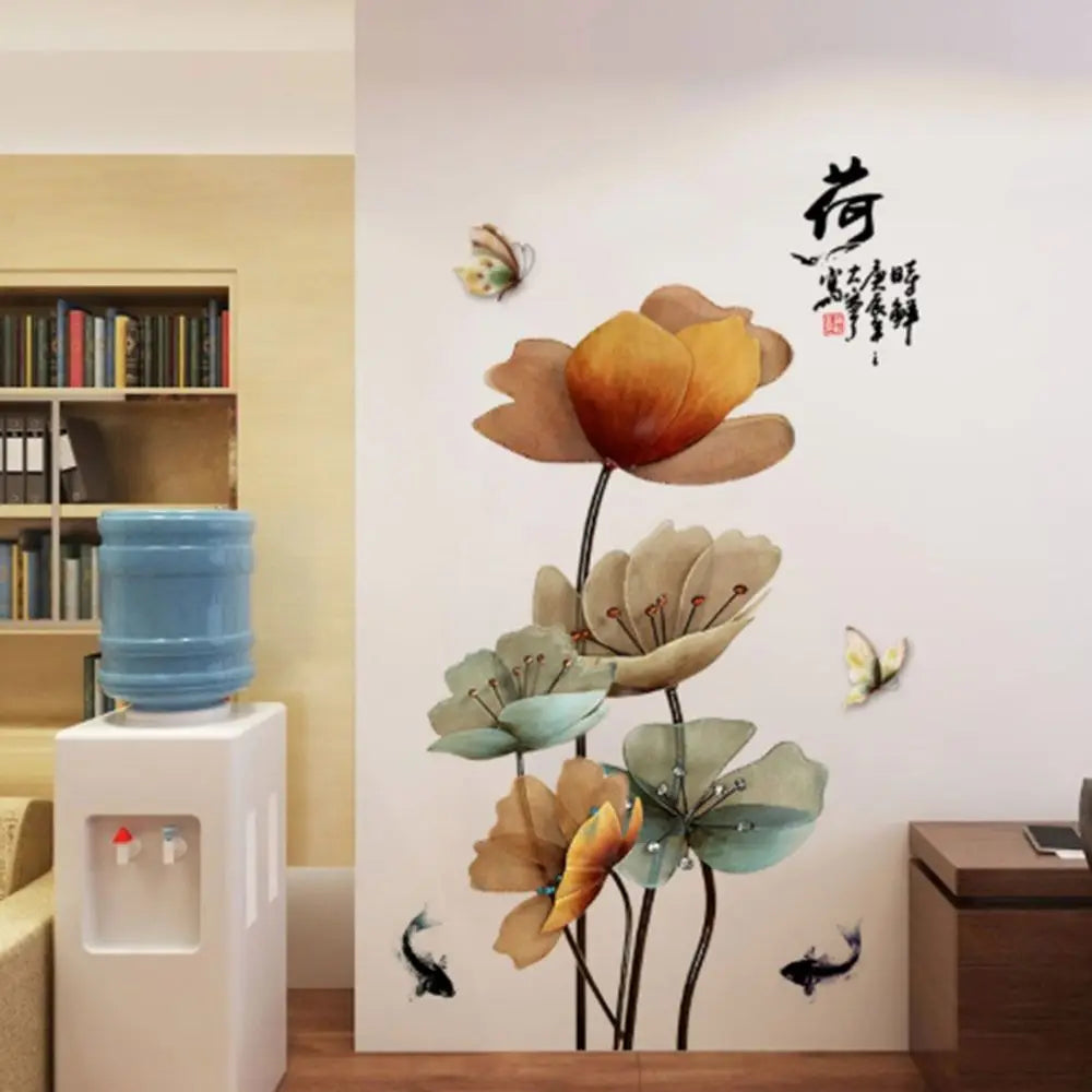 Koi Fish Lotus 3D Static Cling Glass Window Wall Decal