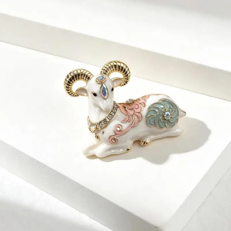 Vintage Rhinestone Ram Aries Brooch – Unisex Lapel Pin