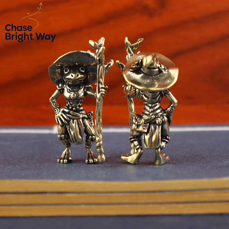 Vintage Brass Frog Wizard Statue | Desktop & Car Figurine