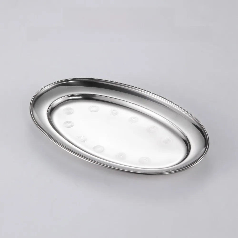 Stainless Steel Oval Fish Plate – Shallow Serving Tray Multi-Size