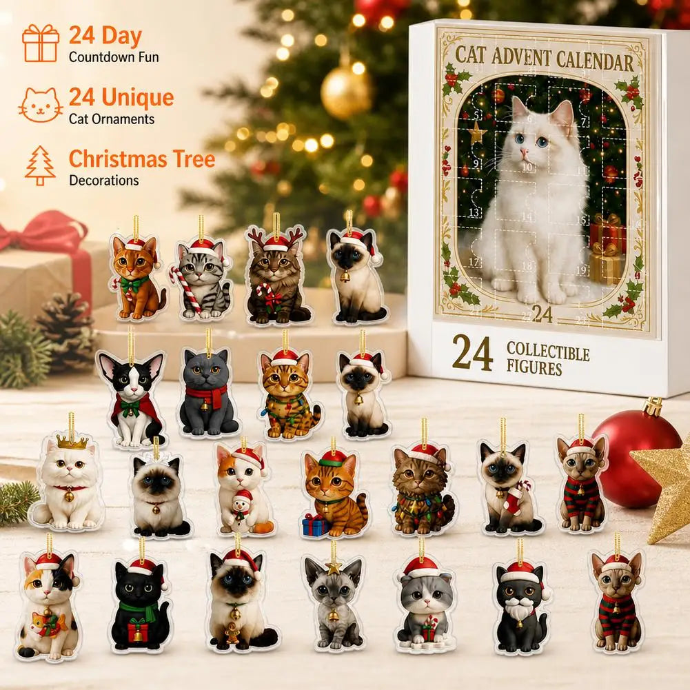 24-Pc Acrylic Cat Advent Calendar – Christmas Ornaments Set