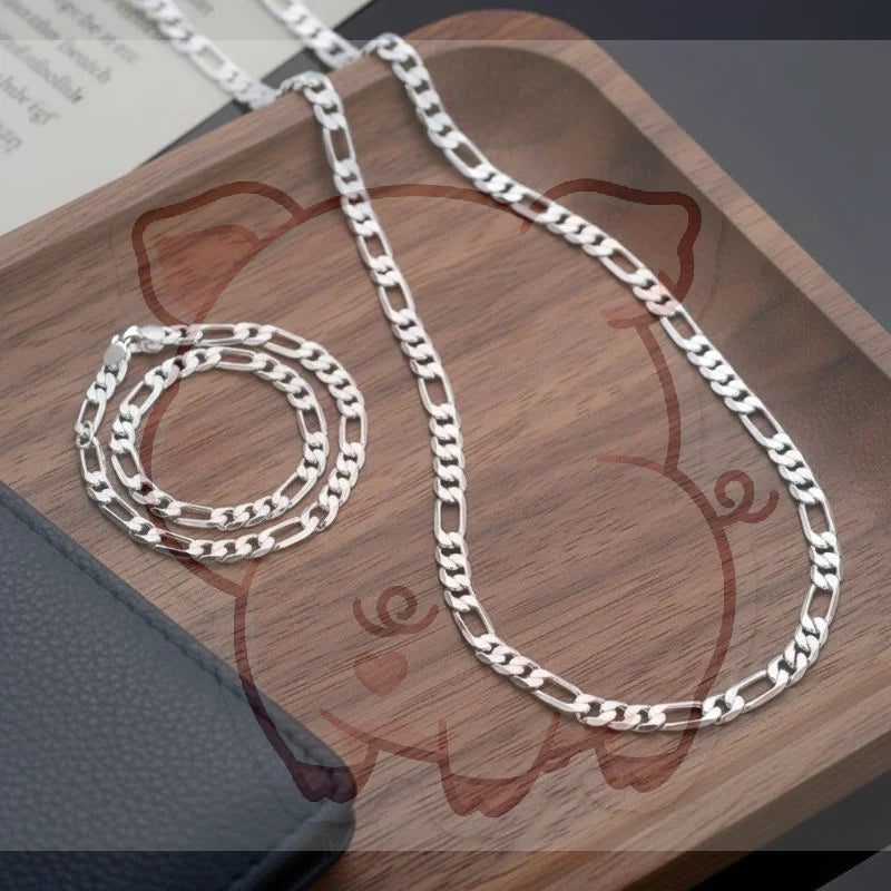 Silver Necklace & Bracelet Set – Unisex Chain Jewelry Gift
