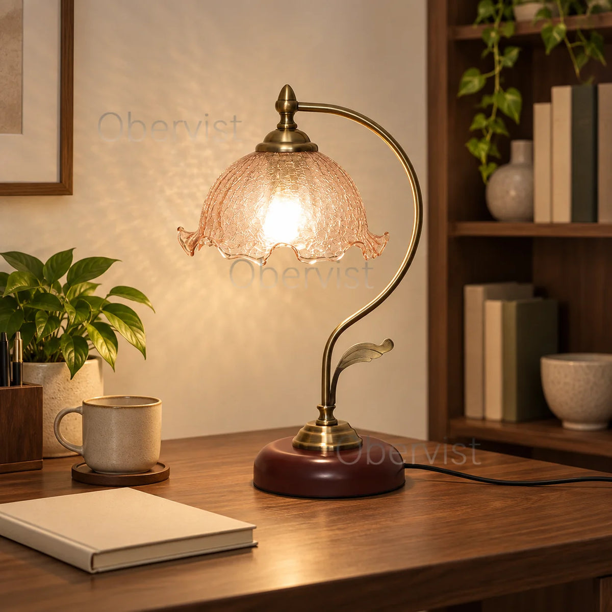 Vintage Crackle Glass Table Lamp | Antique Brass E27 Bedside