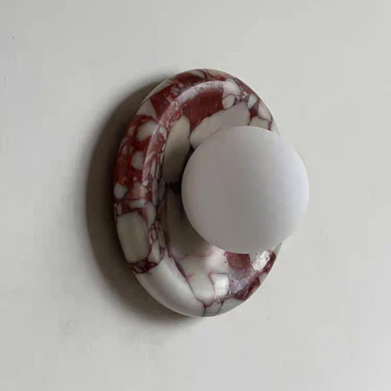 Round Real Stone Wall Light – White Glass G9 Indoor Lamp