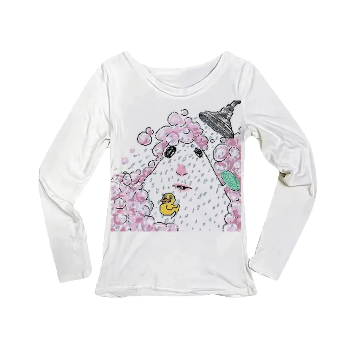 Women's Rubber Duck Print Long Sleeve Slim Fit T-Shirt | Y2K
