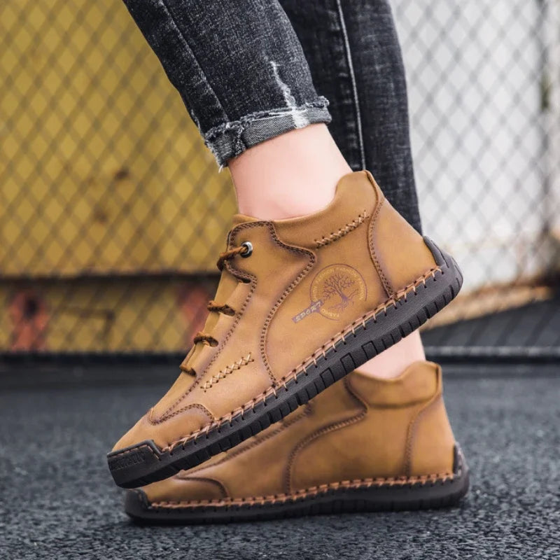 LEDP Retro Men's Ankle Boots – Non-Slip Lace-Up Motorcycle Style