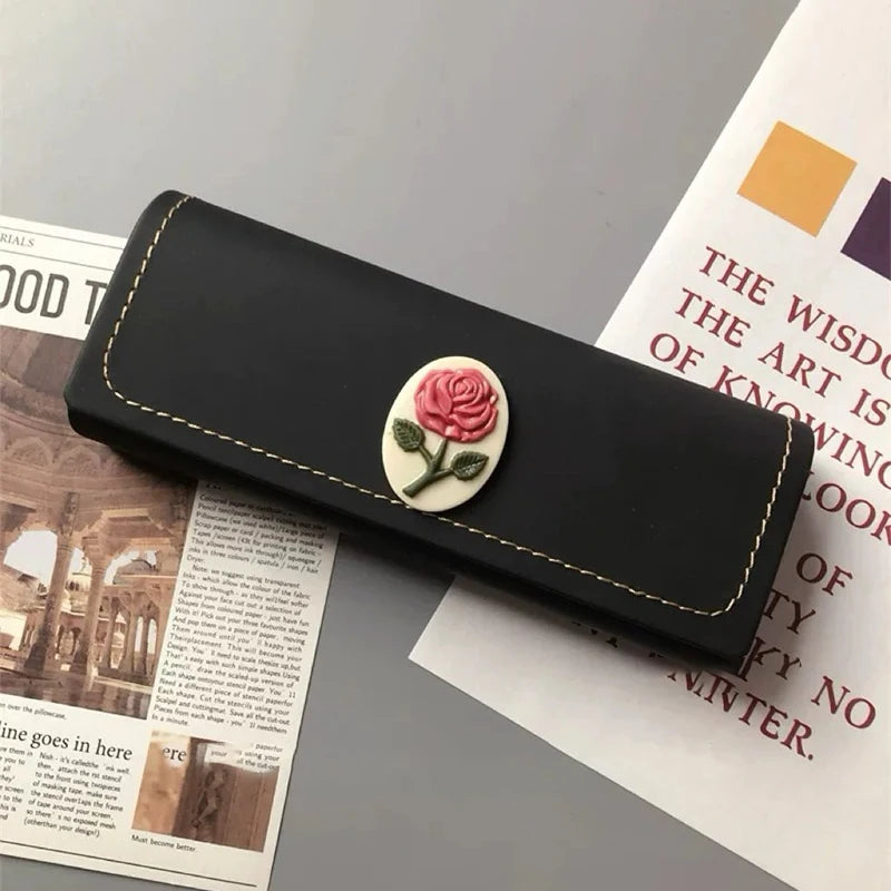 Vintage Rose Pattern Glasses Case – PU Leather Eyewear Box