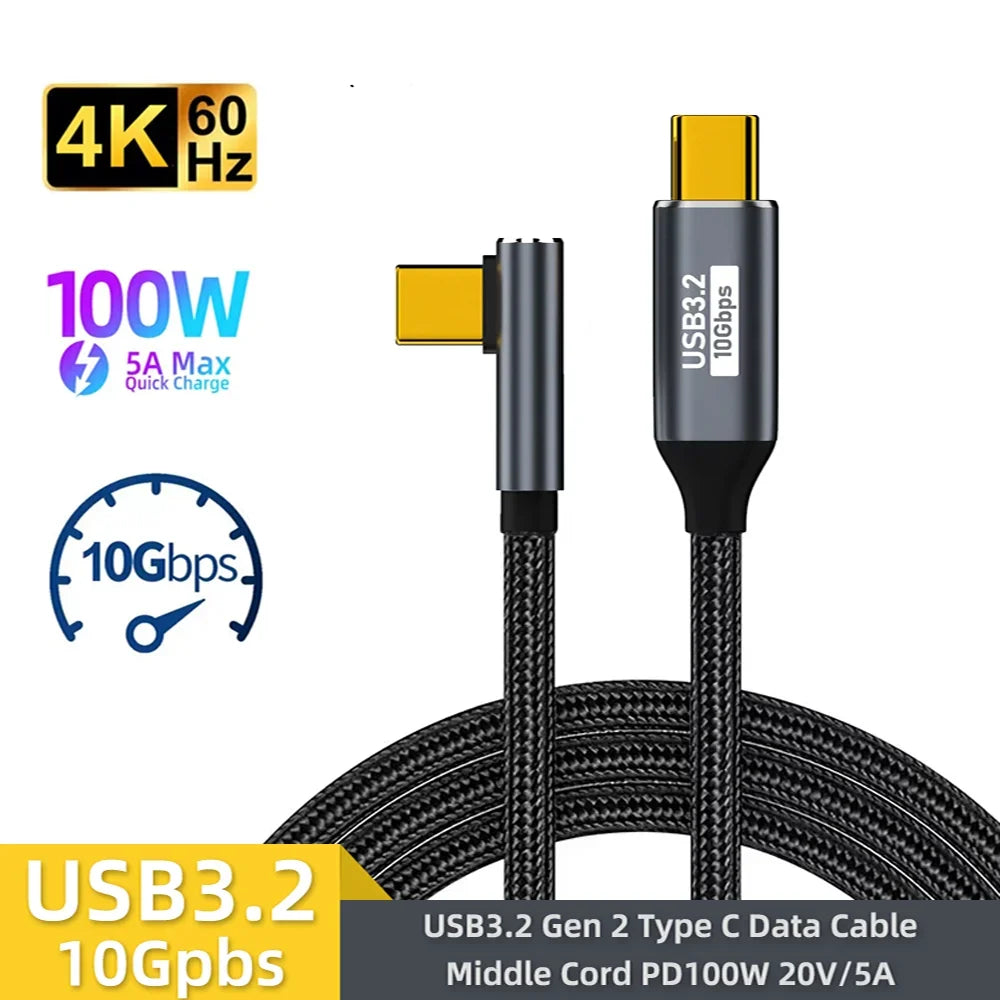 USB-C 100W 5A Cable – 10Gbps Data, 4K 60Hz, QC4.0 Charging
