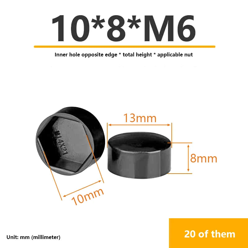 Hexagonal Nut Plastic Protective Caps 20-Pack | Screw Covers