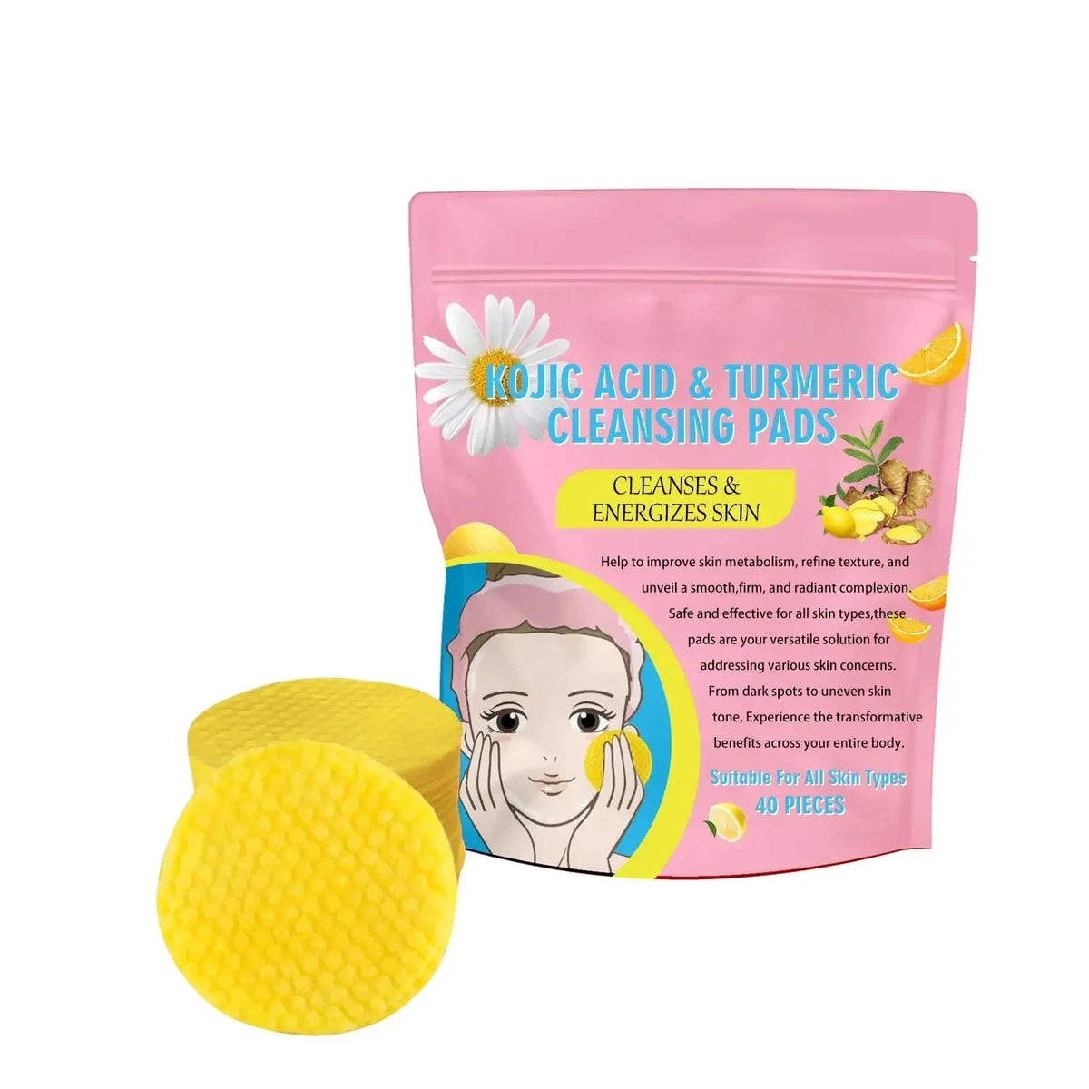 Turmeric Kojic Acid Cleansing Pads – 40-Pack Exfoliating Facial