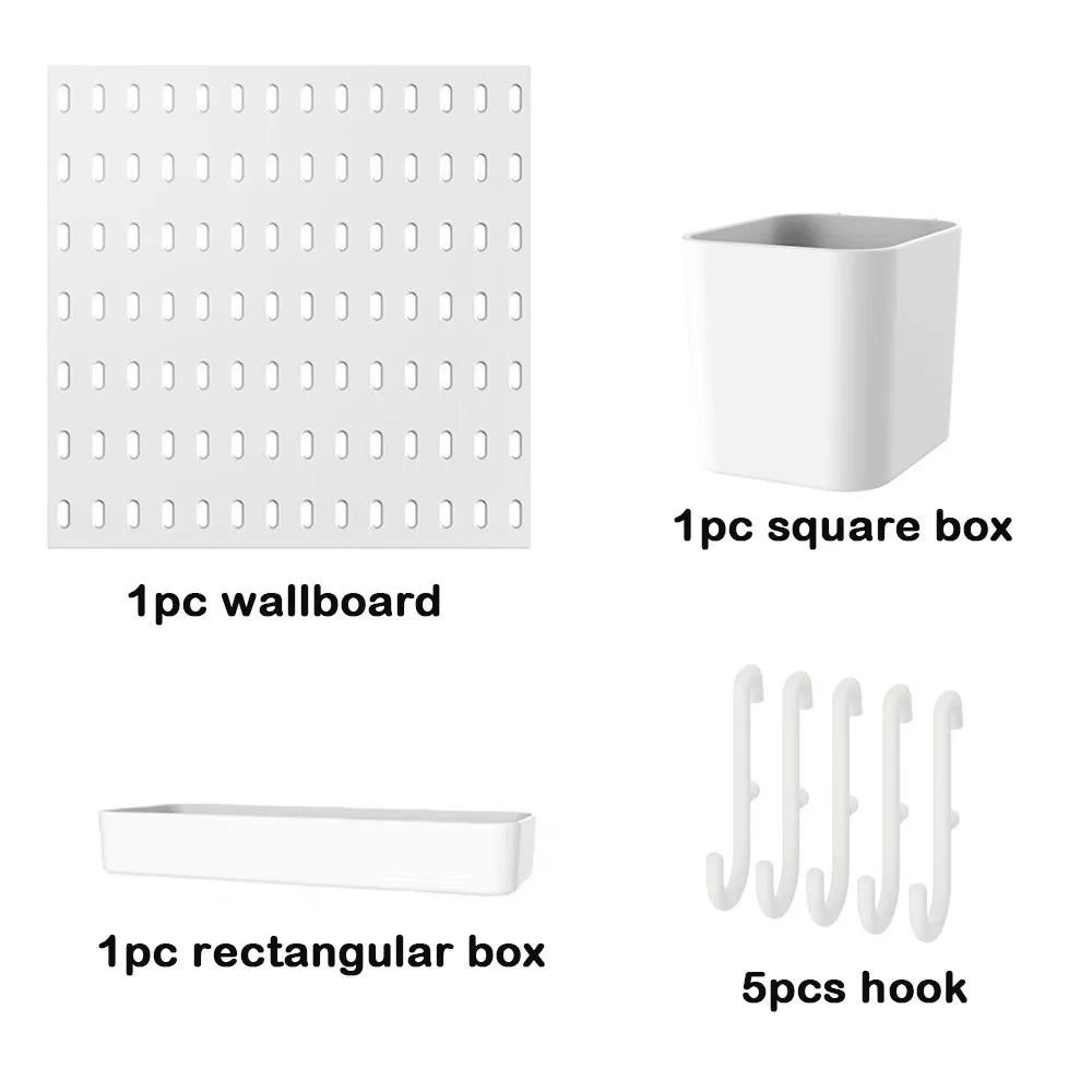 Wall-Mounted Pegboard Storage Organizer with Hooks | No-Drill