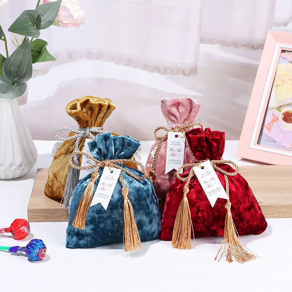 Velvet Drawstring Candy Bags – Tassel Gift Pouches for Weddings