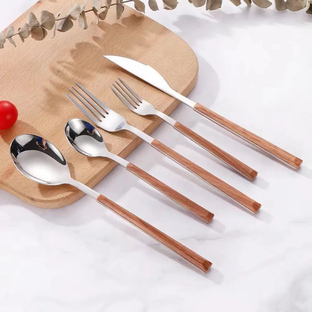 Wood Grain Stainless Steel Cutlery Set – Spoon Fork Knife