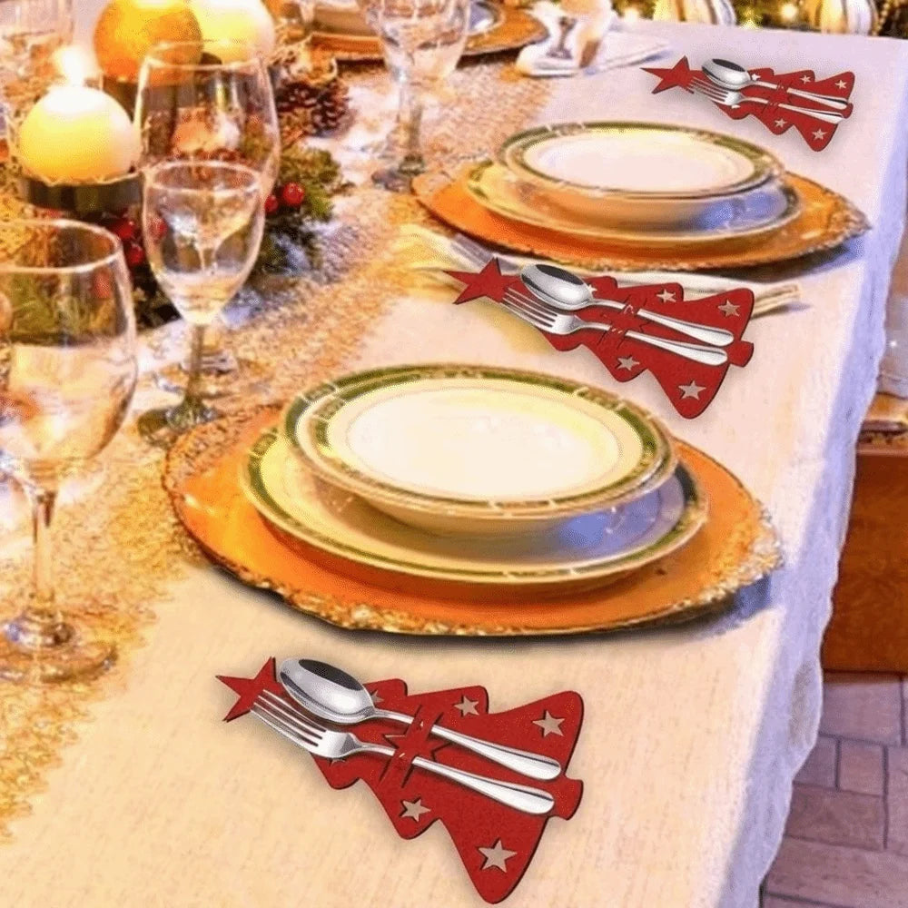Christmas Felt Cutlery Holders – Tree & Reindeer, 12-Pack
