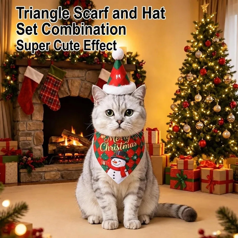Pet Christmas Costume Set – Santa Hat & Bandana Scarf