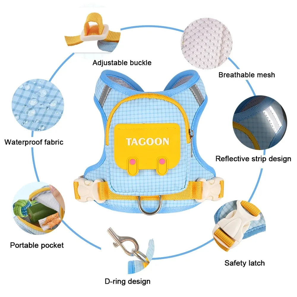 Adjustable Dog Backpack Harness – Reflective Plaid Outdoor Bag