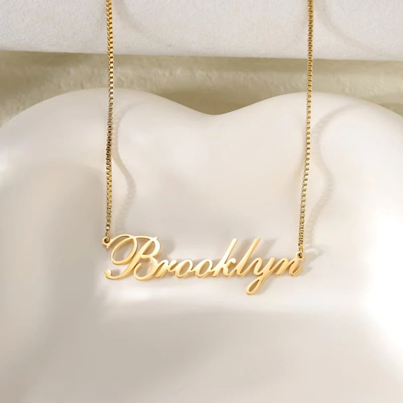 Custom Name Pendant Necklace – 18K Gold Plated Stainless Steel