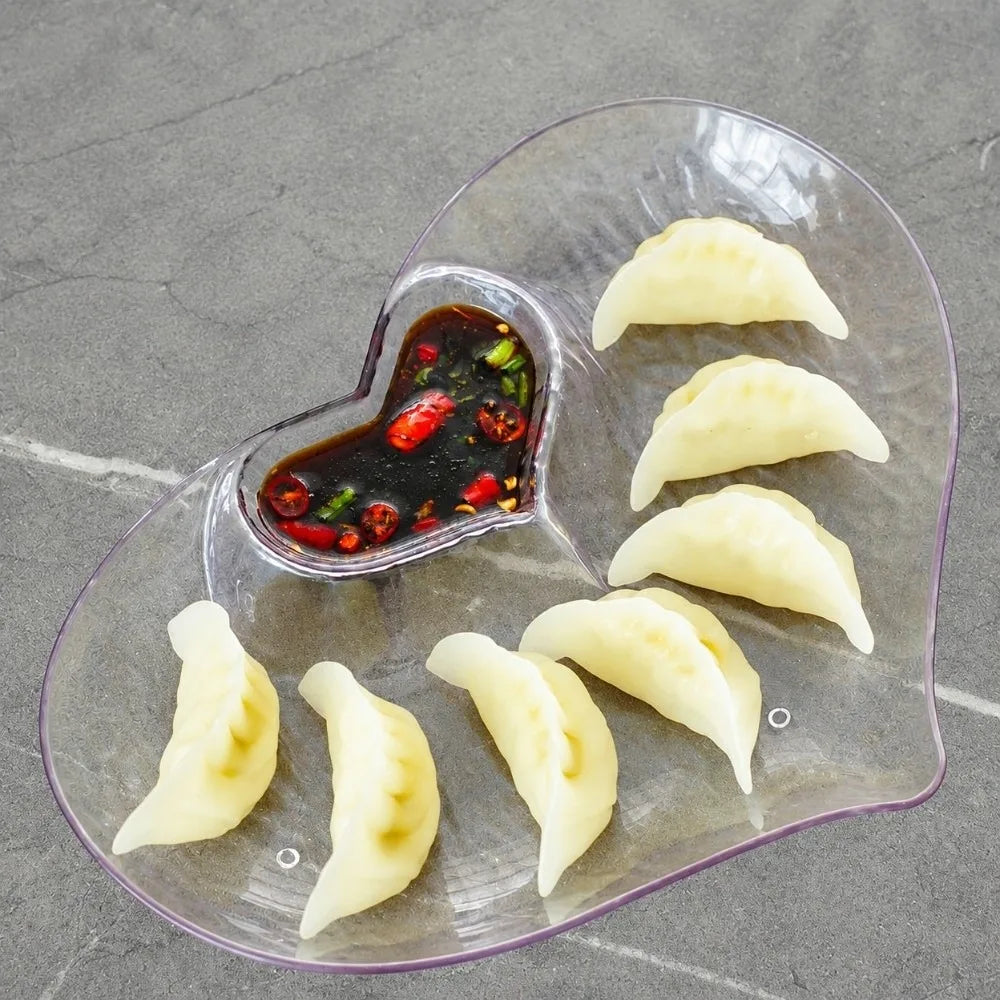 Heart-Shaped Transparent PET Snack & Dumpling Plate | Wave Texture