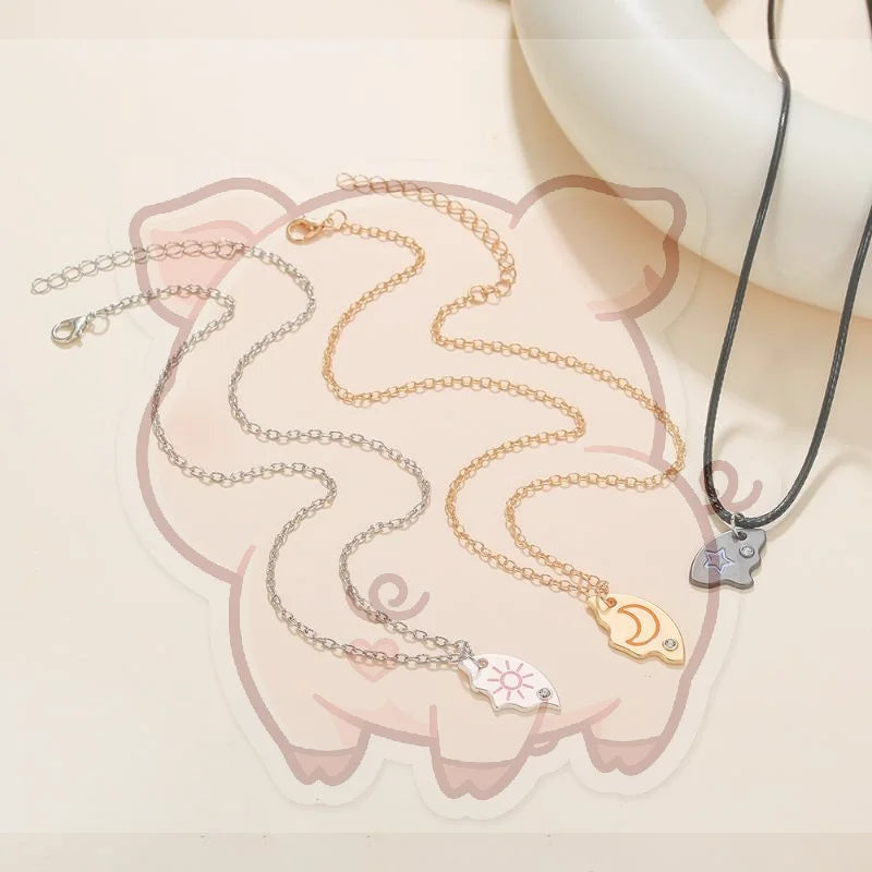3-Piece Sun Moon Star Puzzle Necklace Set | BFF Matching Gift